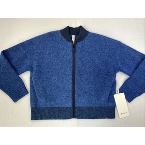 $248 Lululemon Alpaca Wool-Blend Knit Bomber Jacket Heathered Blue Size XS